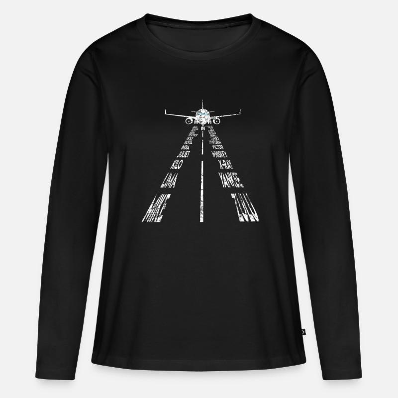 Flugzeug - Frauen Premium Bio Langarmshirt - Schwarz