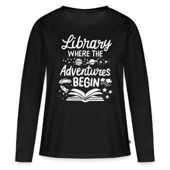 Bibliothèque bibliothèque lecture de livres - T-shirt manches longues Premium bio Femme - noir - Devant - Julia (174cm)