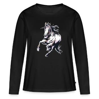 Cheval aquarelle graphique chevaux équitation amour - T-shirt manches longues Premium bio Femme - noir - Devant - Julia (174cm)