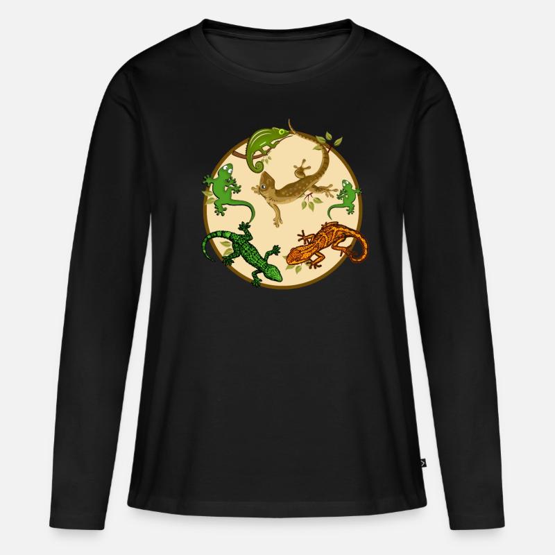 Gecko Eidechse - Frauen Premium Bio Langarmshirt - Schwarz