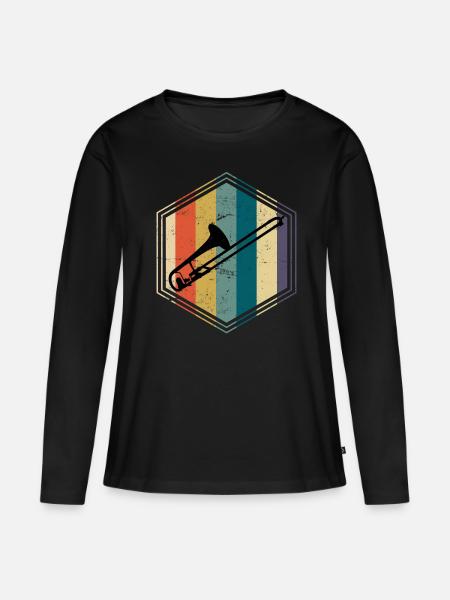 Retro Posaune - Frauen Premium Bio Langarmshirt - Schwarz