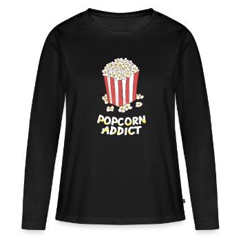 Popcorn - Popcorn addict / sac blanc rouge - T-shirt manches longues Premium bio Femme - noir - Devant - Julia (174cm)