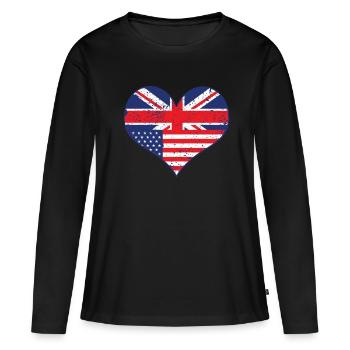 USA UK drapeau coeur - T-shirt manches longues Premium bio Femme - noir - Devant - Julia (174cm)