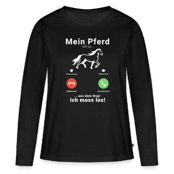 Pferd Anruf Islandppferd Reiterin Geschenkidee - Frauen Premium Bio Langarmshirt - Schwarz - Vorne - Julia (174cm)