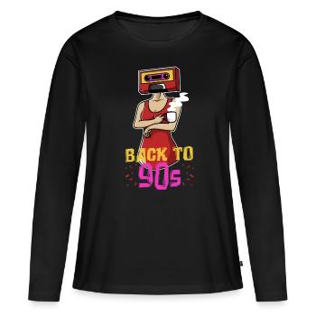 Rétro cassette femme - Back in the 90s - T-shirt manches longues Premium bio Femme - noir - Devant - Julia (174cm)