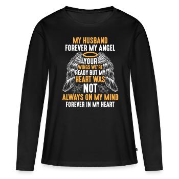 Ehemann Himmel Engel Erinnerung Witwe Gatte - Frauen Premium Bio Langarmshirt - Schwarz - Vorne - Julia (174cm)
