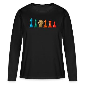 Schach Schachbrett - Frauen Premium Bio Langarmshirt - Schwarz - Vorne - Julia (174cm)
