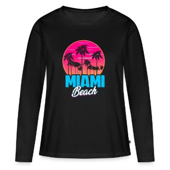Miami Beach Zomer Vakantie USA jaren 70 Tourist - Vrouwen Premium Bio shirt met lange mouwen - zwart - Voor - Julia (174cm)