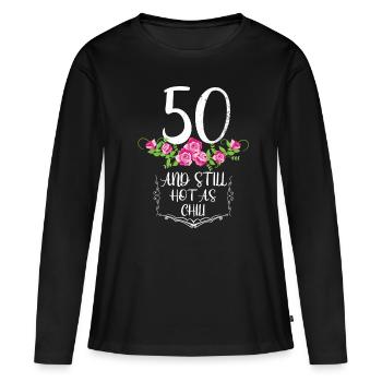 50 ans - T-shirt manches longues Premium bio Femme - noir - Devant - Julia (174cm)