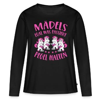 Mädels Pegel Halten Mallorca Sprüche Einhorn Party - Frauen Premium Bio Langarmshirt - Schwarz - Vorne - Julia (174cm)
