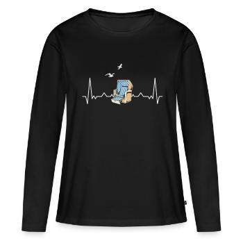 Strandkorb Herzschlag Strand Ostsee Nordsee - Frauen Premium Bio Langarmshirt - Schwarz - Vorne - Julia (174cm)