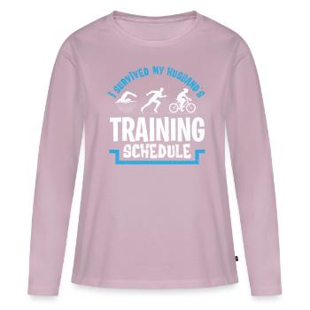 Triathlon athlètes marathon nageur roue - T-shirt manches longues Premium bio Femme - rose poudré - Devant - Julia (174cm)