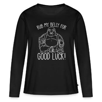 Happy Buddha reib meinen Bauch für viel Glück - Frauen Premium Bio Langarmshirt - Schwarz - Vorne - Julia (174cm)