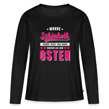 Osten Spruch Lustig DDR Mauerfall Berlin Geschenk - Frauen Premium Bio Langarmshirt - Schwarz - Vorne - Julia (174cm)