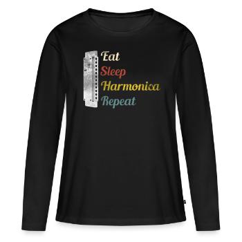 Mangez Sleep Harmonica Répétez Harmonica - T-shirt manches longues Premium bio Femme - noir - Devant - Julia (174cm)