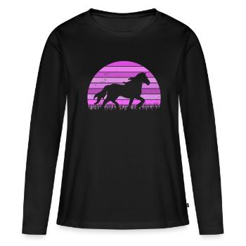 Cheval islandais tölt équitation cadeau rétro - T-shirt manches longues Premium bio Femme - noir - Devant - Julia (174cm)