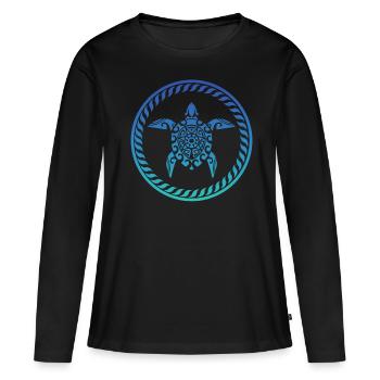 T-shirt Tortue Maori Mandala - T-shirt manches longues Premium bio Femme - noir - Devant - Julia (174cm)