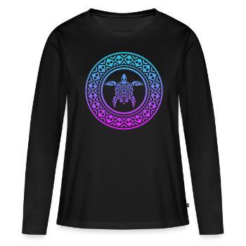 T-shirt Tortue Maori Mandala - T-shirt manches longues Premium bio Femme - noir - Devant - Julia (174cm)