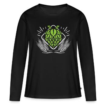 Houblon et orge Bière brasseur - T-shirt manches longues Premium bio Femme - noir - Devant - Julia (174cm)