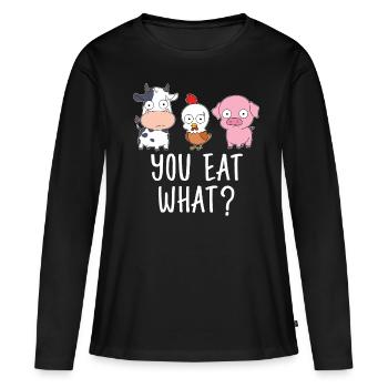 Veganer Shirt Tierrechte Vegetarier Geschenk Vegan - Frauen Premium Bio Langarmshirt - Schwarz - Vorne - Julia (174cm)