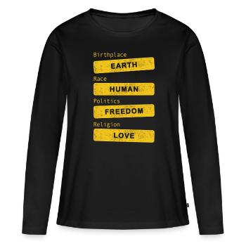 Terre natale - Amour de la liberté humaine - T-shirt manches longues Premium bio Femme - noir - Devant - Julia (174cm)