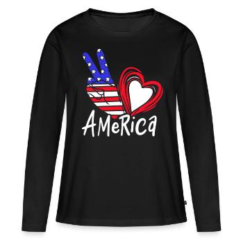 Amérique - T-shirt manches longues Premium bio Femme - noir - Devant - Julia (174cm)