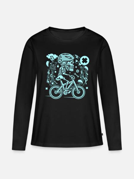 Fahrrad Skelett Bike Totenkopf Geschenk - Frauen Premium Bio Langarmshirt - Schwarz