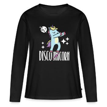 Licorne disco - T-shirt manches longues Premium bio Femme - noir - Devant - Julia (174cm)