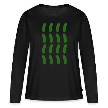 Gurken Muster Geschenk für Gurke & Gurken Fans - Frauen Premium Bio Langarmshirt - Schwarz - Vorne - Julia (174cm)