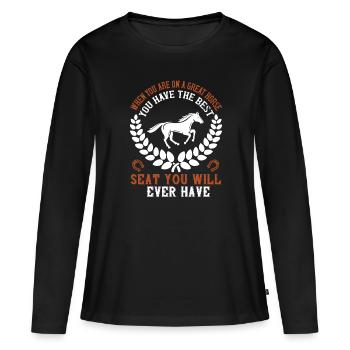 Cavalier disant cadeau amoureux des chevaux - T-shirt manches longues Premium bio Femme - noir - Devant - Julia (174cm)