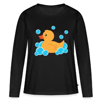 Süßes gelbe Gummi Ente Badewanne Spielzeug - Frauen Premium Bio Langarmshirt - Schwarz - Vorne - Julia (174cm)