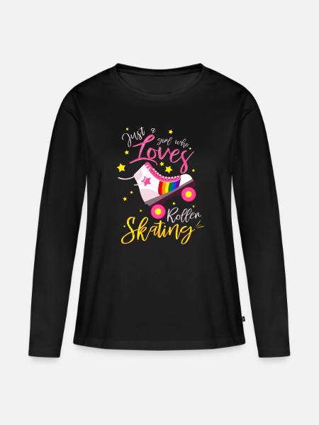 Ein Mädchen das Rollschuhe liebt Geschenkidee - Frauen Premium Bio Langarmshirt - Schwarz
