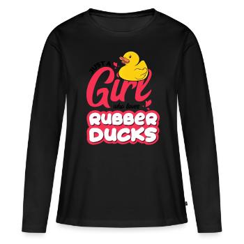 Just a Girl who loves Rubber Ducks Gummienten - Frauen Premium Bio Langarmshirt - Schwarz - Vorne - Julia (174cm)