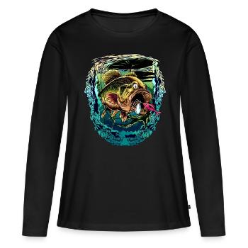 Pêcheur pêcheur perche perche bar poisson - T-shirt manches longues Premium bio Femme - noir - Devant - Julia (174cm)