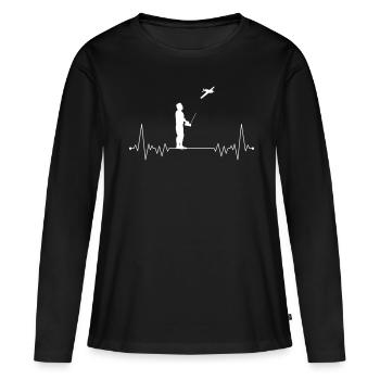 Modèle réduit d'avion de pilote de rythme cardiaque - T-shirt manches longues Premium bio Femme - noir - Devant - Julia (174cm)