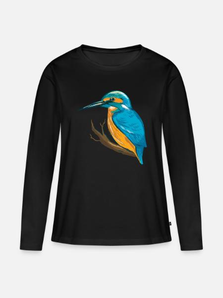 Eisvogel Blauer Vogel - Frauen Premium Bio Langarmshirt - Schwarz