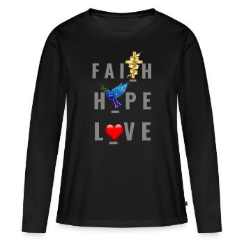 Jésus Jésus Jésus chrétien chrétien chrétien chrétien - T-shirt manches longues Premium bio Femme - noir - Devant - Julia (174cm)