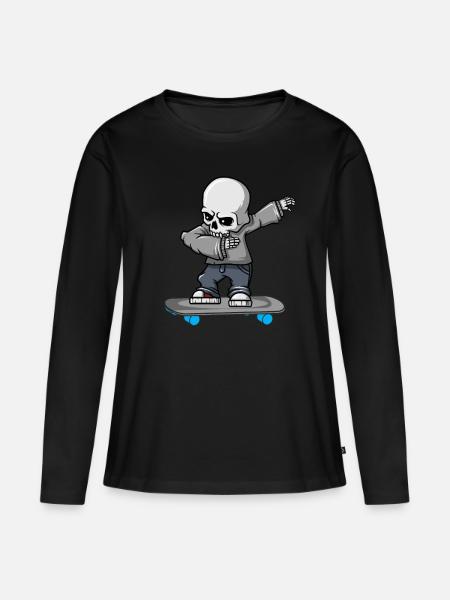 Dabbing Skelett Skateboard Halloween Skater - Frauen Premium Bio Langarmshirt - Schwarz