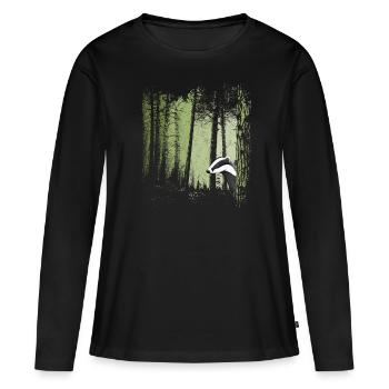 frecher Dachs im Zwielicht Wald Illustration - Frauen Premium Bio Langarmshirt - Schwarz - Vorne - Julia (174cm)
