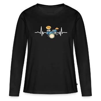 Tambours - T-shirt manches longues Premium bio Femme - noir - Devant - Julia (174cm)