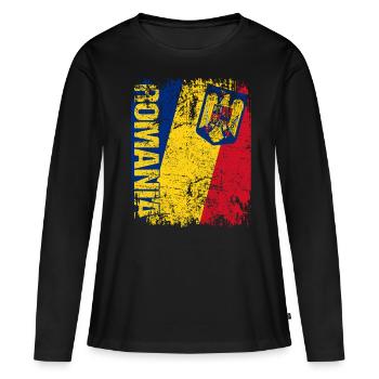 Romania Rumänien Flagge große Fahne Retro Vintage - Frauen Premium Bio Langarmshirt - Schwarz - Vorne - Julia (174cm)