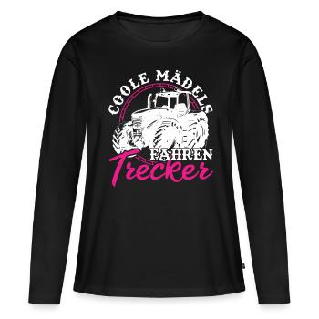 Coole Mädchen fahren Trecker Traktorfahrer - Frauen Premium Bio Langarmshirt - Schwarz - Vorne - Julia (174cm)