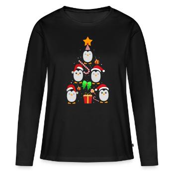 Sapin pingouin - T-shirt manches longues Premium bio Femme - noir - Devant - Julia (174cm)