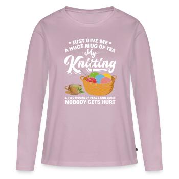 Tricots Drôles de phrases - T-shirt manches longues Premium bio Femme - rose poudré - Devant - Julia (174cm)