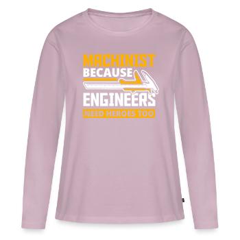 Fier machiniste - T-shirt manches longues Premium bio Femme - rose poudré - Devant - Julia (174cm)