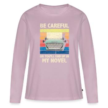 Machine à écrire rétro auteur - T-shirt manches longues Premium bio Femme - rose poudré - Devant - Julia (174cm)