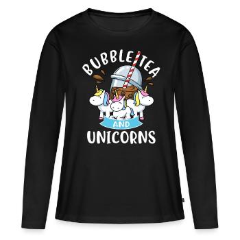 Bubble Tea Licorne Cadeau Filles Bubble Tea - T-shirt manches longues Premium bio Femme - noir - Devant - Julia (174cm)