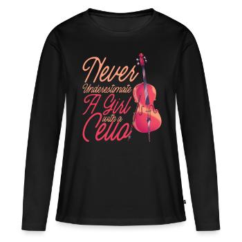 violoncelle - T-shirt manches longues Premium bio Femme - noir - Devant - Julia (174cm)