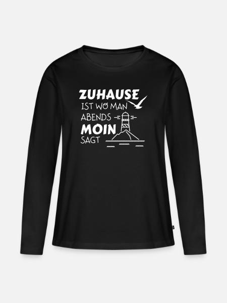 Zuhause Moin Leuchtturm Möwe Nordsee Meer Norden - Frauen Premium Bio Langarmshirt - Schwarz