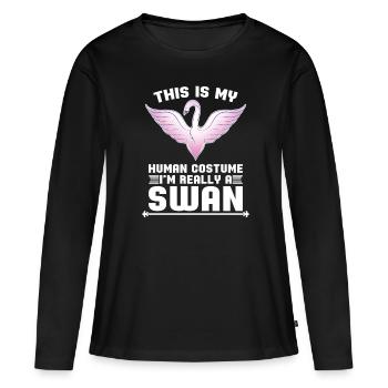 Schwan - Frauen Premium Bio Langarmshirt - Schwarz - Vorne - Julia (174cm)